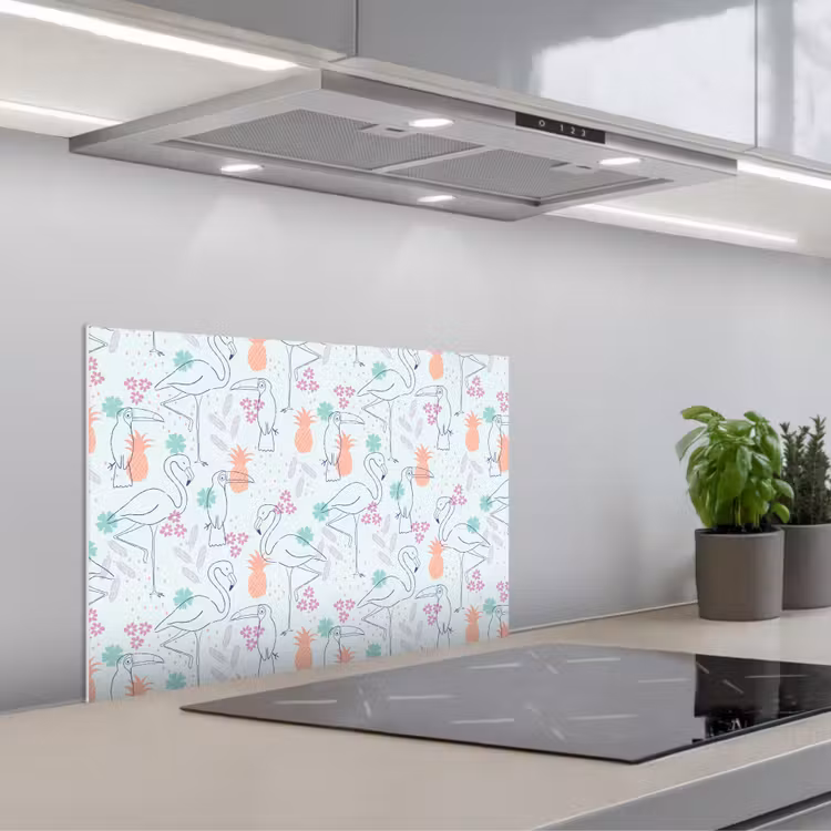 Tropisch - Vogels - Ananas keuken achterwand spatscherm klein 900 -3d_schuin