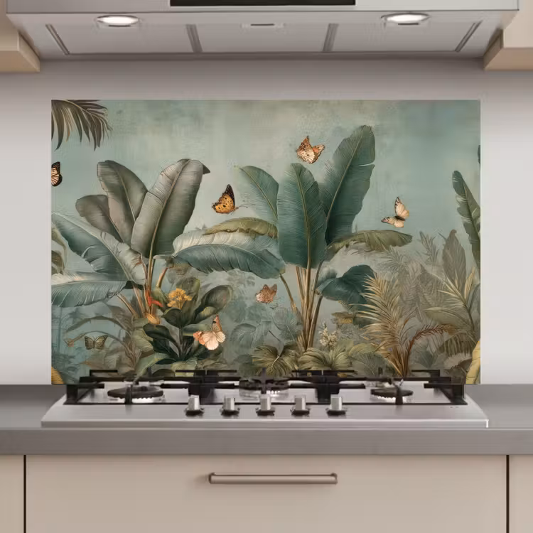Tropisch bladerdek - Vlinders - groen - Bruin keuken achterwand spatscherm klein -3d_website