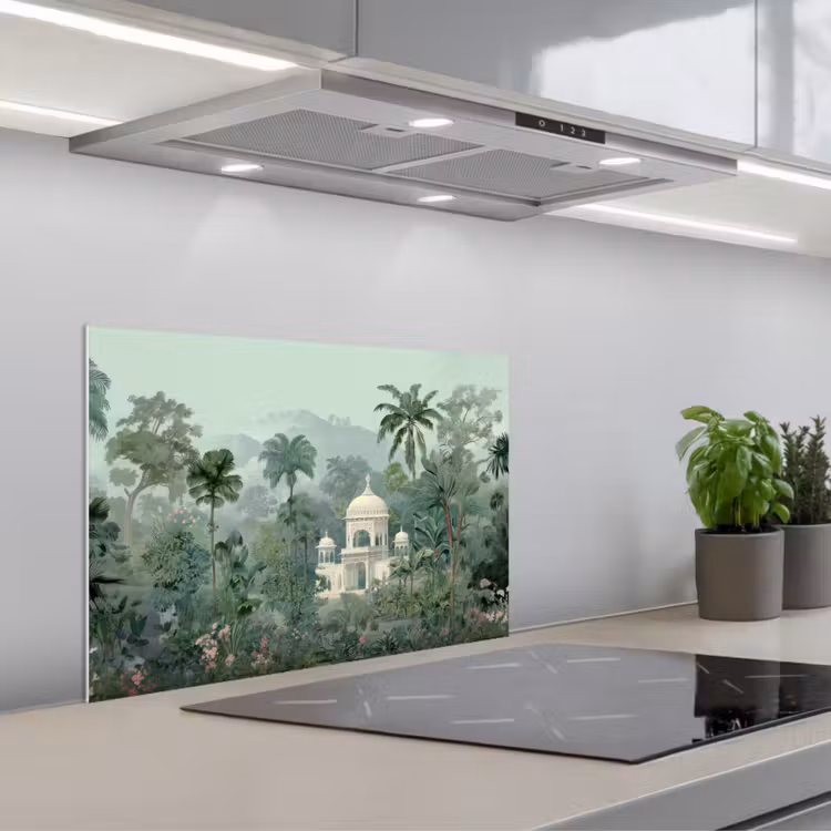Tropische tuin - Koepelgebouw - Bloemen keuken achterwand spatscherm klein -3d_schuin