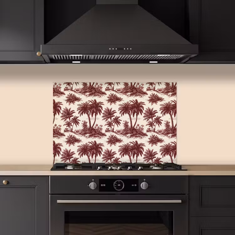 Tropisch - Geometrisch - Bordeauxrood keuken achterwand spatscherm klein 900 -sfeer1