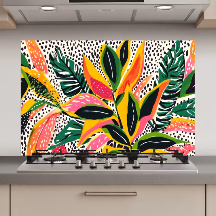 Tropisch - Bladeren - Zwart - wit keuken achterwand spatscherm klein -3d_website