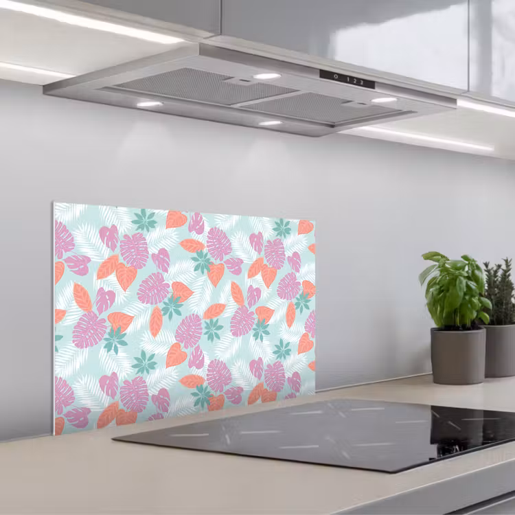 Tropisch - Bladeren - Pastel keuken achterwand spatscherm klein 900 -3d_schuin