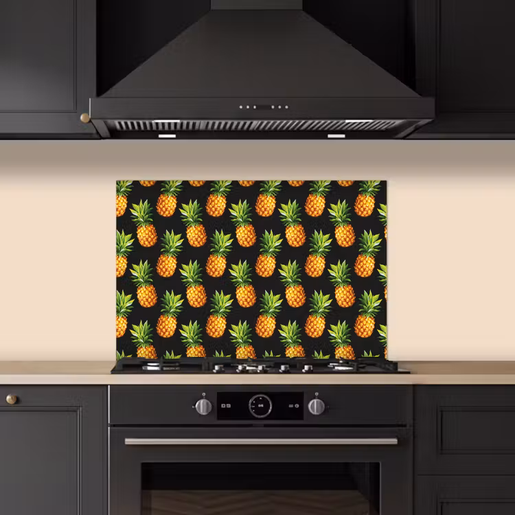 Tropische - Ananas - Zwart keuken achterwand spatscherm klein 900 -sfeer1