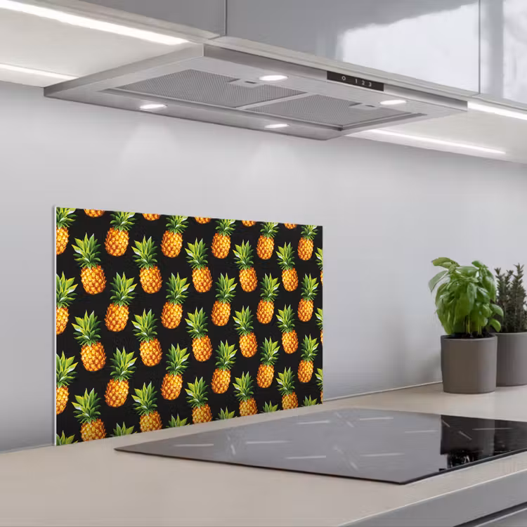 Tropische - Ananas - Zwart keuken achterwand spatscherm klein 900 -3d_schuin