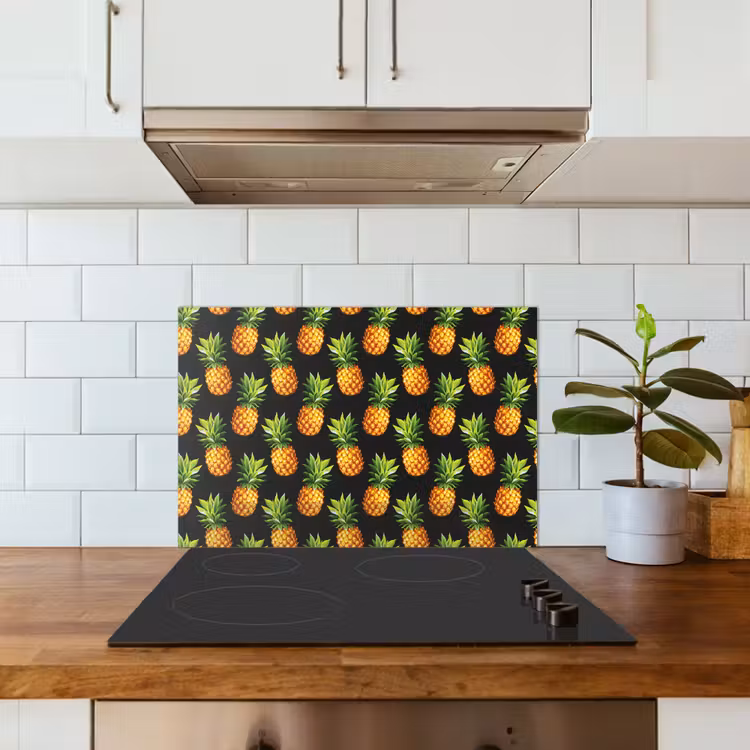 Tropische - Ananas - Zwart keuken achterwand spatscherm klein 900 -sfeer2