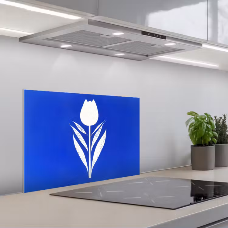 Tulp - Minimalistisch - Bladeren - Wit keuken achterwand spatscherm klein -3d_schuin