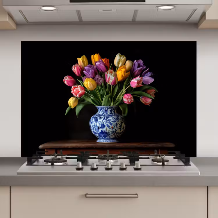 Tulpen - Kleuren - Hout - Vaas keuken achterwand spatscherm klein -3d_website