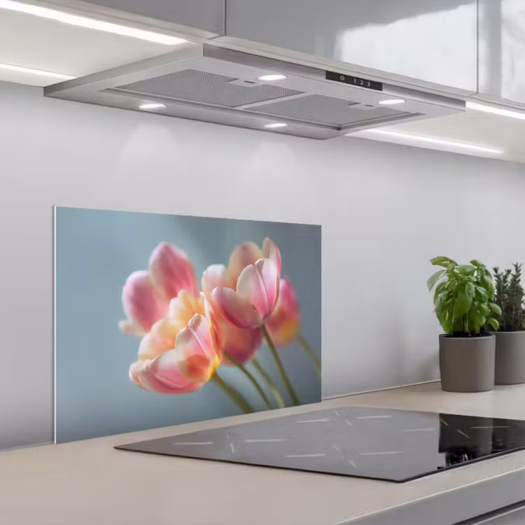 Tulpen - Roze - Stelen keuken achterwand spatscherm klein -3d_schuin