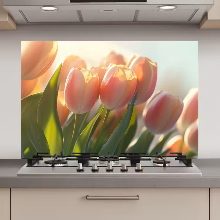 Tulpen - Roze - Zonnestralen keuken achterwand spatscherm klein -3d_website