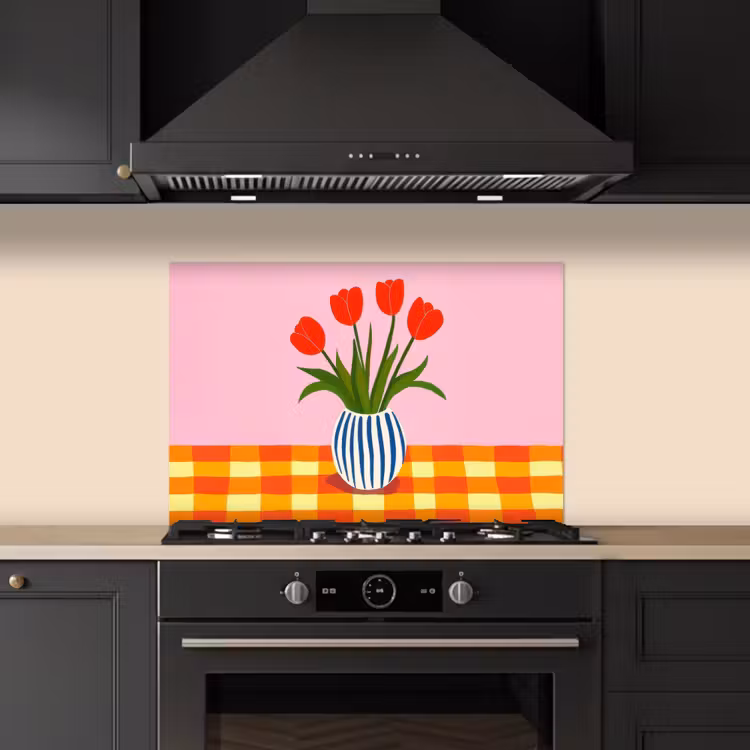 Tulpen - Roze - Vaas keuken achterwand spatscherm klein -sfeer1