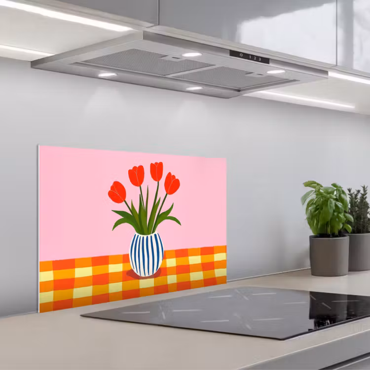 Tulpen - Roze - Vaas keuken achterwand spatscherm klein -3d_schuin