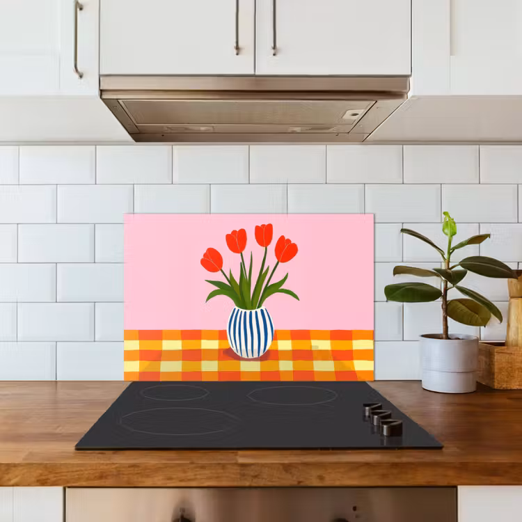 Tulpen - Roze - Vaas keuken achterwand spatscherm klein -sfeer2