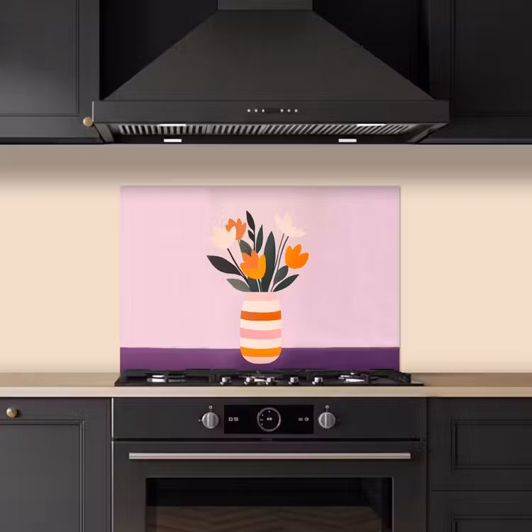 Tulpen - Vaas - Strepen - Paars keuken achterwand spatscherm klein -sfeer1