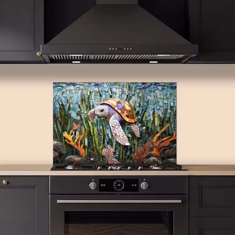Schildpad - Zeewier - Mozaïek keuken achterwand spatscherm klein -sfeer1