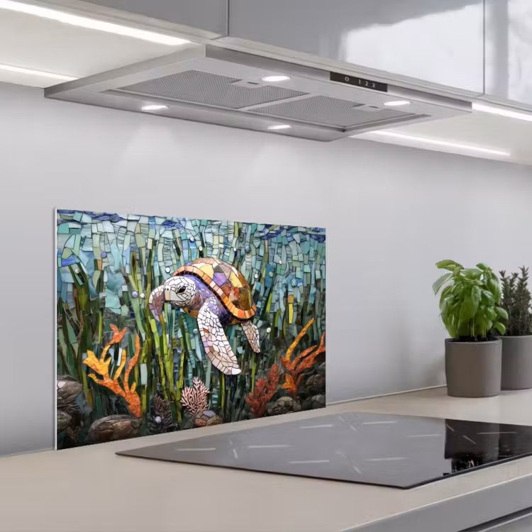 Schildpad - Zeewier - Mozaïek keuken achterwand spatscherm klein -3d_schuin