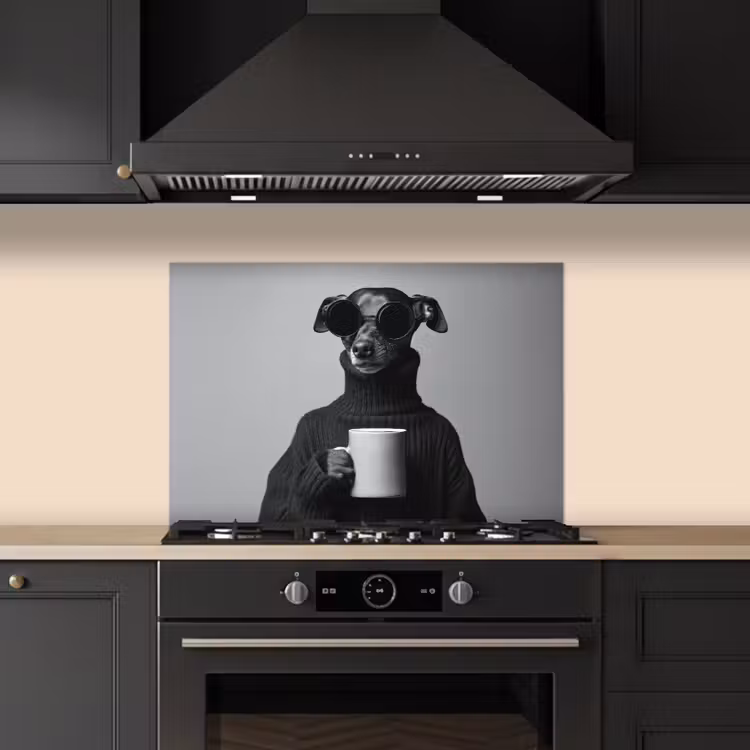 Coltrui - Hond - Bril - Mok keuken achterwand spatscherm klein -sfeer1