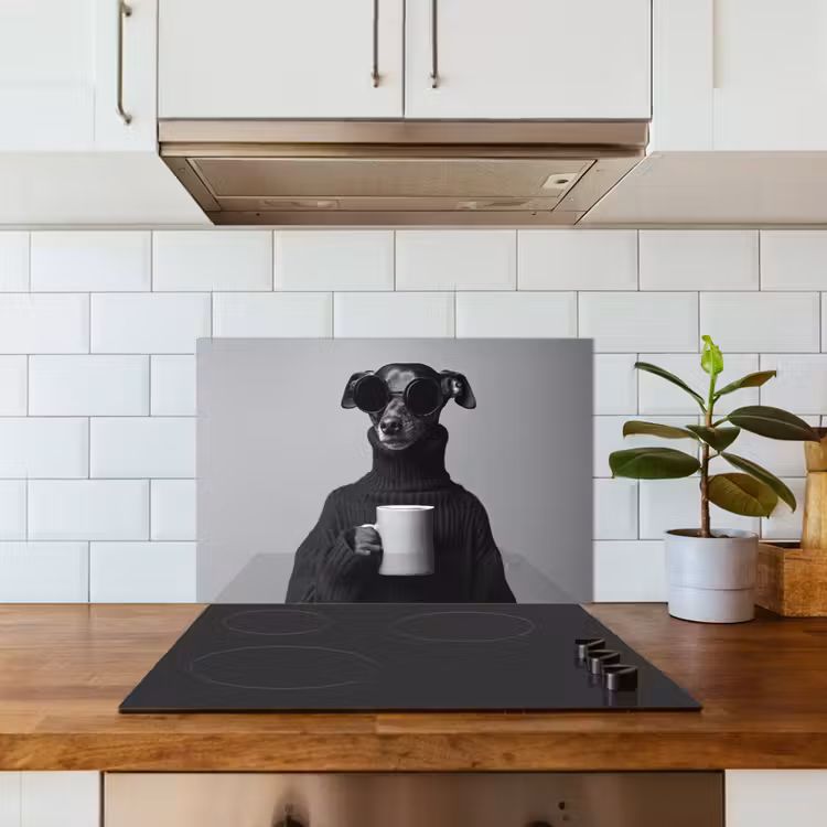 Coltrui - Hond - Bril - Mok keuken achterwand spatscherm klein -sfeer2