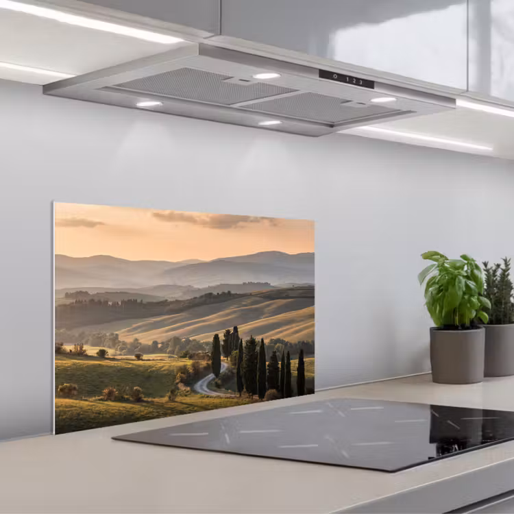 Toscaans - Landschap - Heuvels keuken achterwand spatscherm klein -3d_schuin