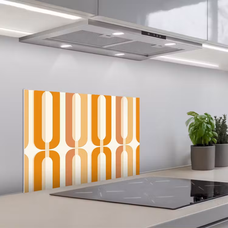 U-vorm - Retro - Oranje keuken achterwand spatscherm klein 900 -3d_schuin