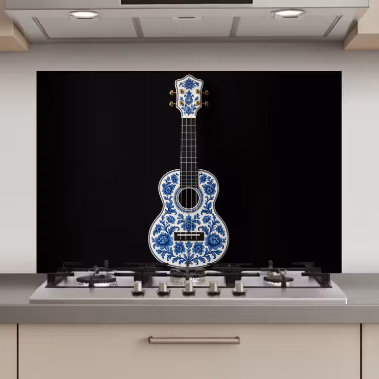 Ukelele - Delfts - Blauw - Muziek keuken achterwand spatscherm klein -3d_website