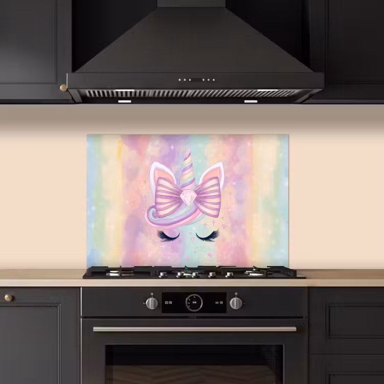 Eenhoorn - Glitters - Regenboog - Pastel keuken achterwand spatscherm klein -sfeer1