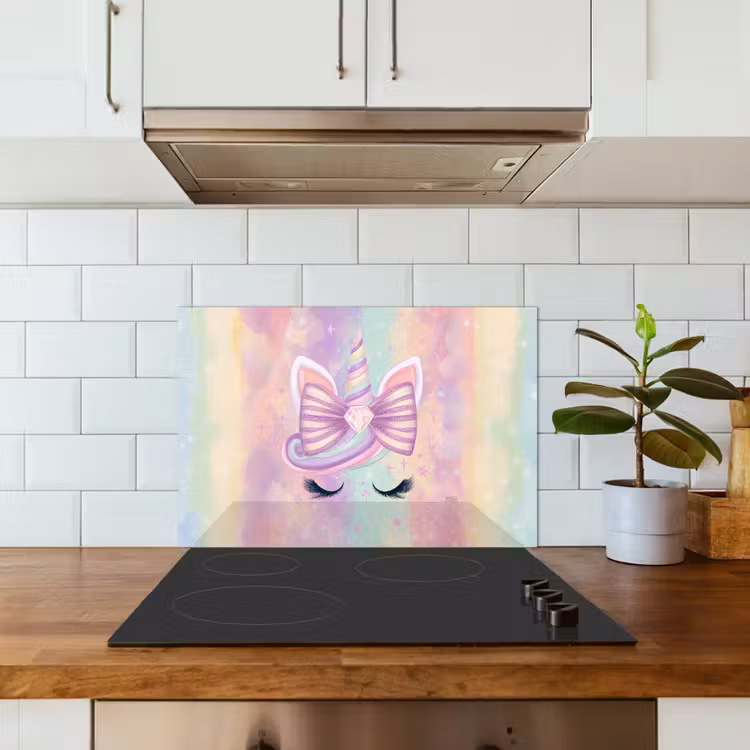 Eenhoorn - Glitters - Regenboog - Pastel keuken achterwand spatscherm klein -sfeer2