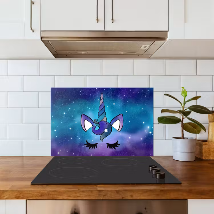 Eenhoorn - Sterrenhemel - Ster - Blauw keuken achterwand spatscherm klein -sfeer2