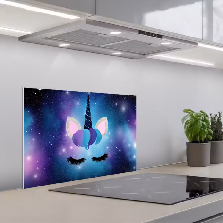 Eenhoorn - Sterren - Blauw keuken achterwand spatscherm klein -3d_schuin