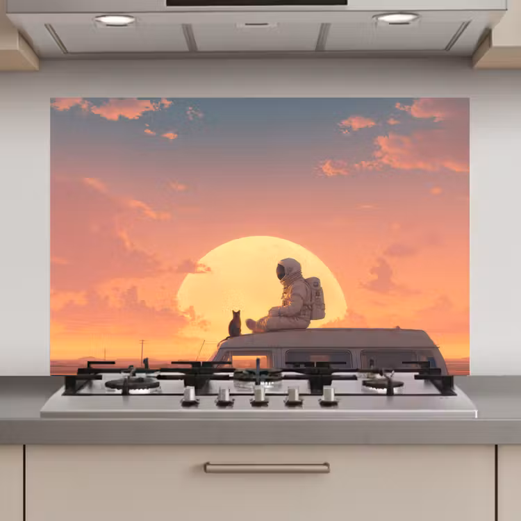 Busje - Kat - Zonsondergang - Oranje keuken achterwand spatscherm klein -3d_website