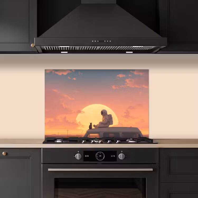 Busje - Kat - Zonsondergang - Oranje keuken achterwand spatscherm klein -sfeer1