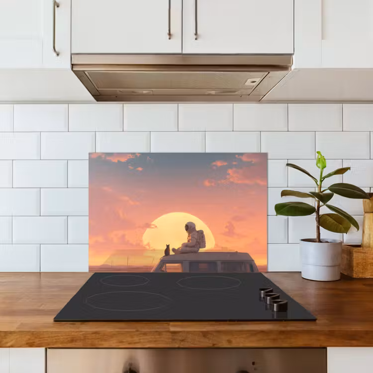 Busje - Kat - Zonsondergang - Oranje keuken achterwand spatscherm klein -sfeer2