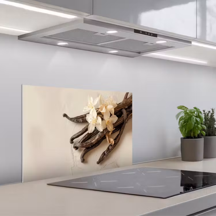 Vanille - Bloemen - Beige keuken achterwand spatscherm klein -3d_schuin