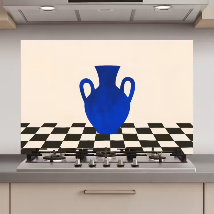 Vaas - Blauw - Geblokt - Modern keuken achterwand spatscherm klein -3d_website