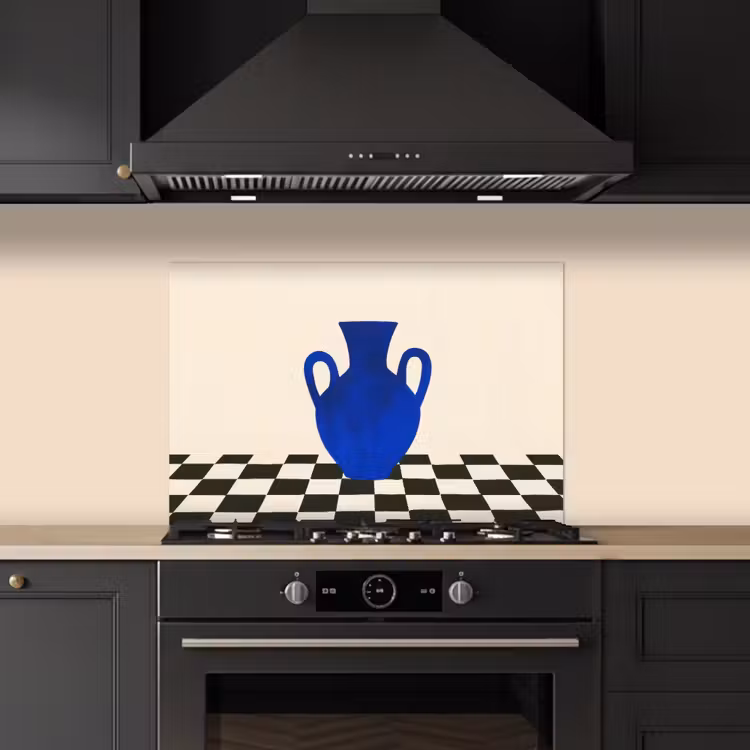 Vaas - Blauw - Geblokt - Modern keuken achterwand spatscherm klein -sfeer1