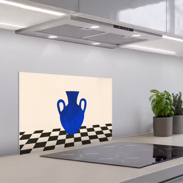 Vaas - Blauw - Geblokt - Modern keuken achterwand spatscherm klein -3d_schuin