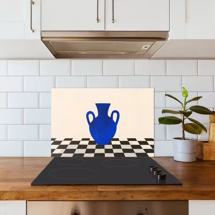 Vaas - Blauw - Geblokt - Modern keuken achterwand spatscherm klein -sfeer2