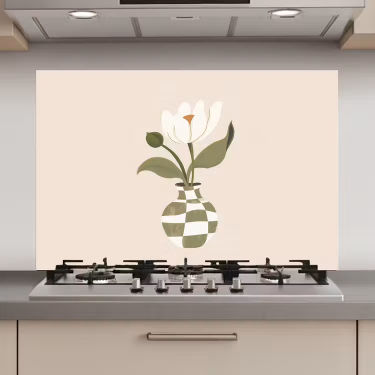 Vaas - Geruit - Bloem - Groen keuken achterwand spatscherm klein -3d_website