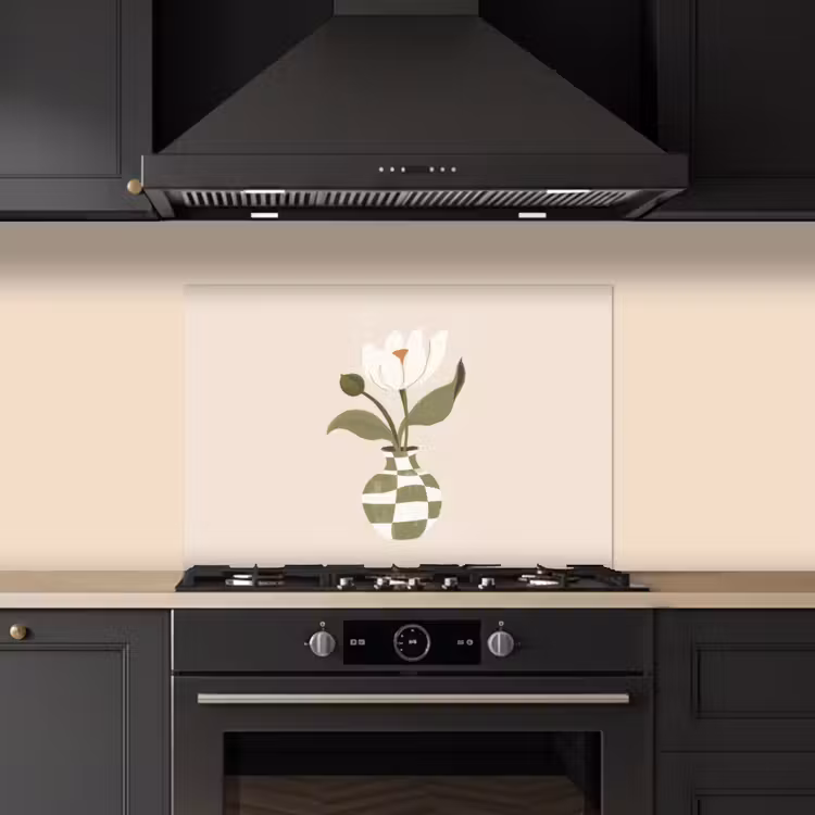 Vaas - Geruit - Bloem - Groen keuken achterwand spatscherm klein -sfeer1