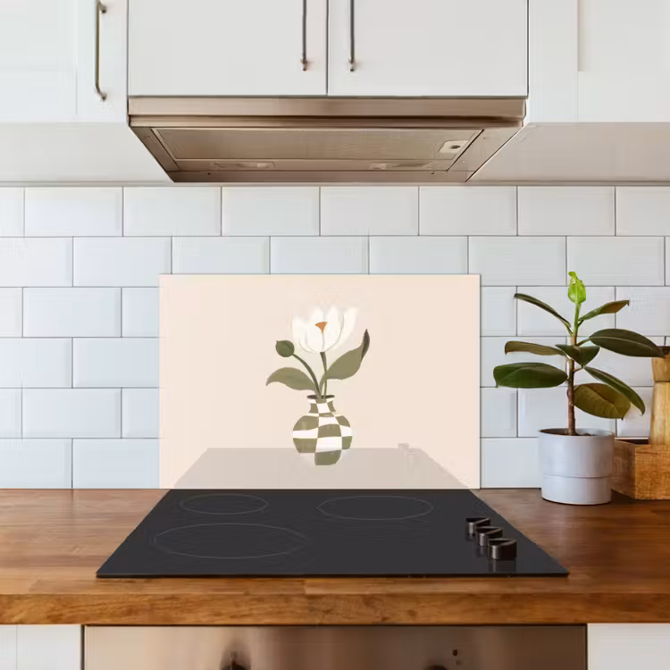 Vaas - Geruit - Bloem - Groen keuken achterwand spatscherm klein -sfeer2