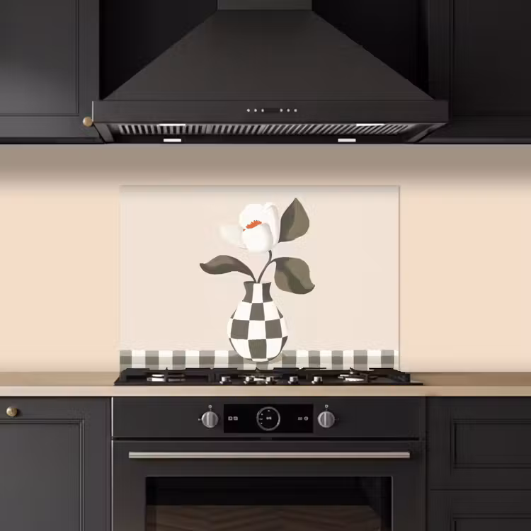 Vaas - Geruit - Groen - Bloem keuken achterwand spatscherm klein -sfeer1