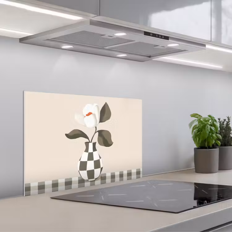 Vaas - Geruit - Groen - Bloem keuken achterwand spatscherm klein -3d_schuin