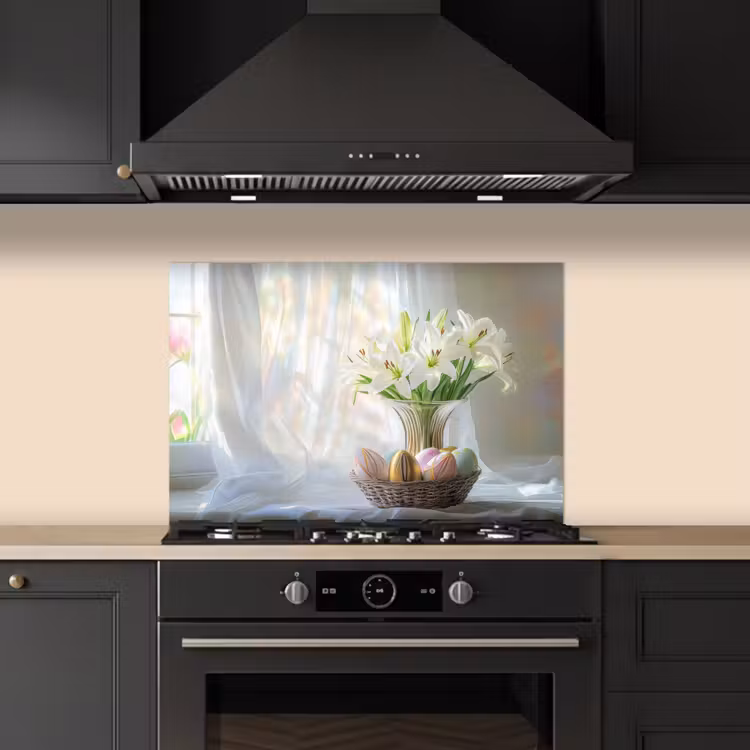 Vaas - Eieren - Bloemen keuken achterwand spatscherm klein -sfeer1