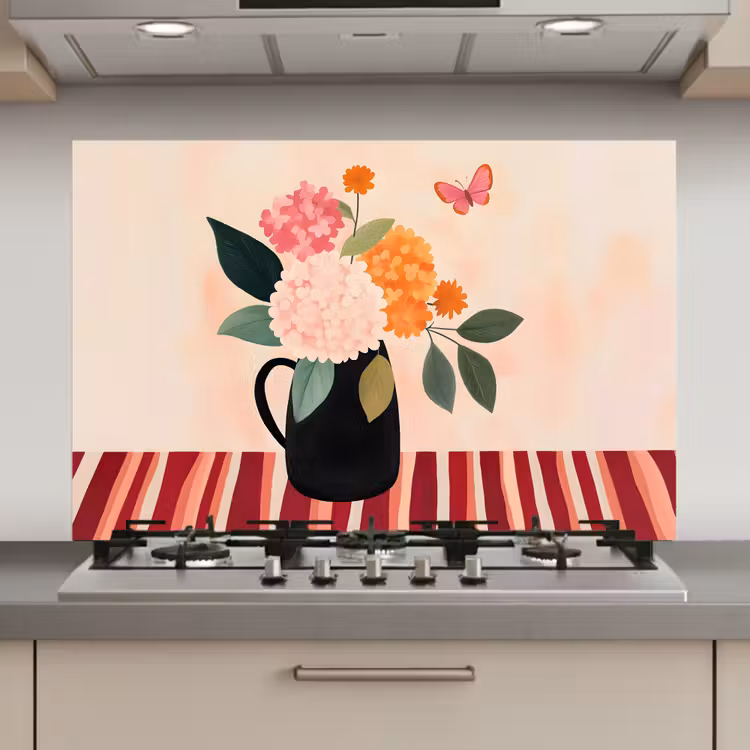 Vaas - Bloemen - Vlinder - Rood keuken achterwand spatscherm klein -3d_website