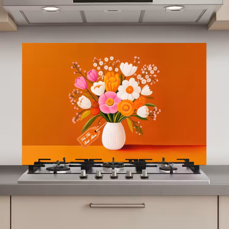 Vaas - Bloemen - Oranje keuken achterwand spatscherm klein -3d_website