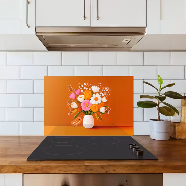 Vaas - Bloemen - Oranje keuken achterwand spatscherm klein -sfeer2