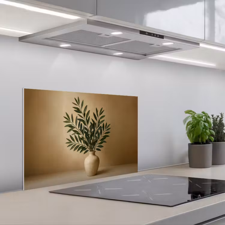 Vaas - Olijftakken - Bladeren - Beige keuken achterwand spatscherm klein -3d_schuin