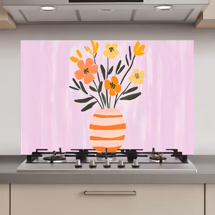 Vaas - Gestreept - Bloemen - Oranje keuken achterwand spatscherm klein -3d_website