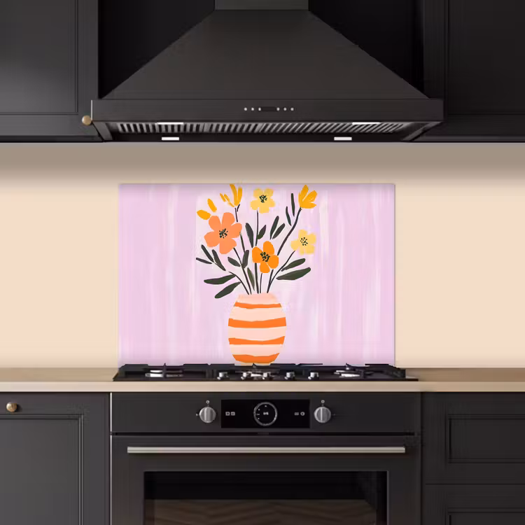 Vaas - Gestreept - Bloemen - Oranje keuken achterwand spatscherm klein -sfeer1