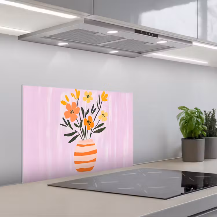 Vaas - Gestreept - Bloemen - Oranje keuken achterwand spatscherm klein -3d_schuin