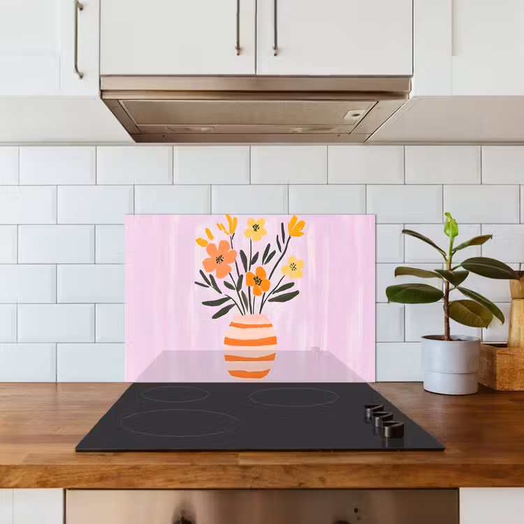 Vaas - Gestreept - Bloemen - Oranje keuken achterwand spatscherm klein -sfeer2